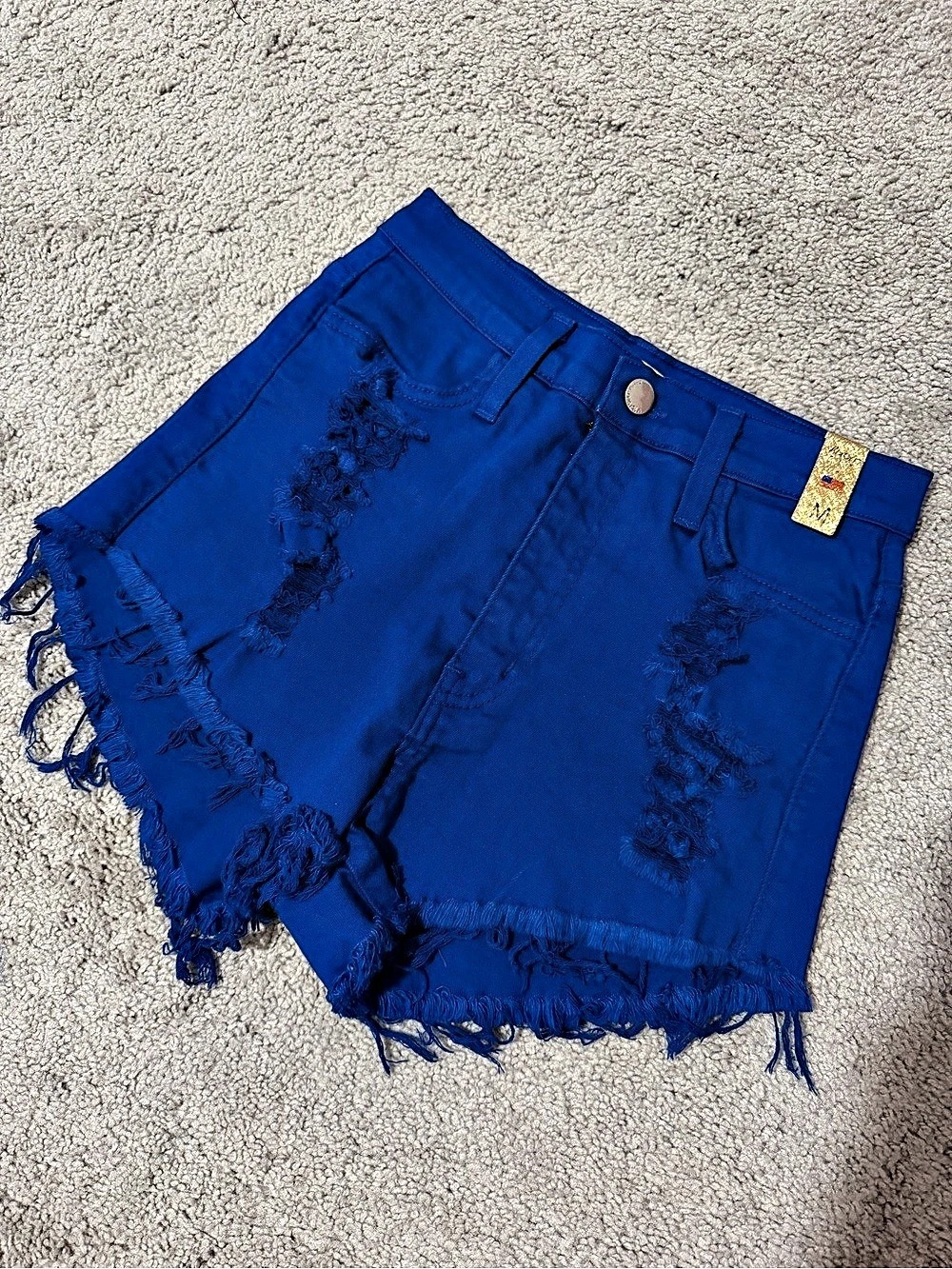 Blue Distressed Fringe Jean Shorts